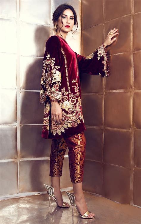 Maroon Velvet Suit With Pakistani Pant Pakistani Fashion Pakistani Outfits Velvet Dress Designs