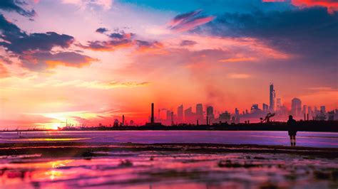 City Horizon Ultra Hd Skyline Sunset By Shark90art