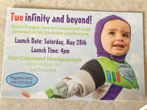 Two Infinity And Beyond Birthday Party Invitation Buzz Lightyear Toy