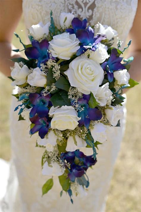 Brandys Cascade Bridal Bouquet With Blue Violet Etsy Cascading