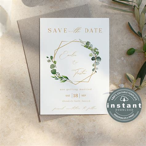 Wedding Save The Date Card Printable Instant Download Etsy Uk