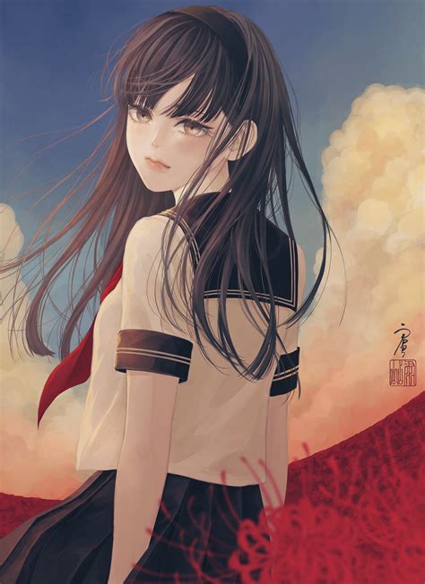 Wallpaper Gadis Anime Karakter Asli Seragam Sekolah Siswi Rambut