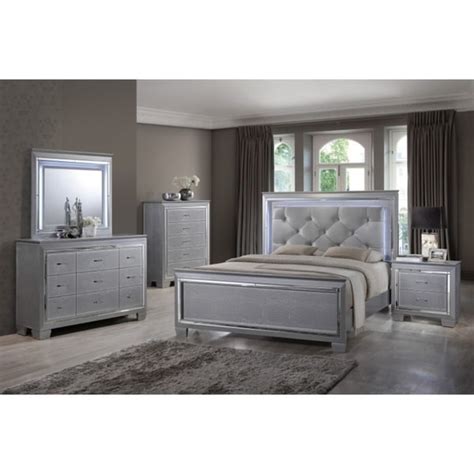 Shop Best Quality Furniture Metallic Silver 4 Piece Bedroom Set With