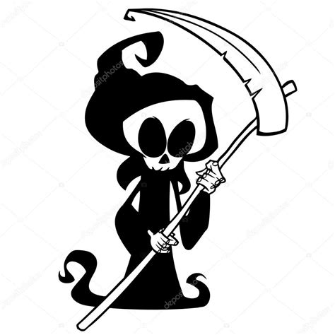 Cartoon Grim Reaper With Scythe Isolated On A White