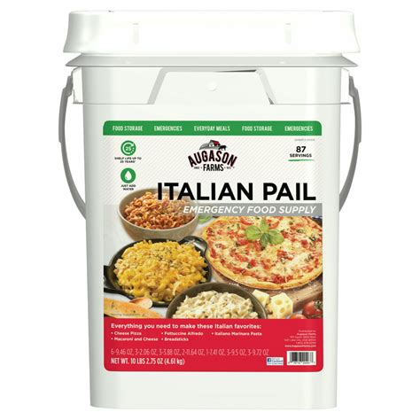 Augason Farms Italian Variety Kit Emergency Survival Food 4 Gallon Pail