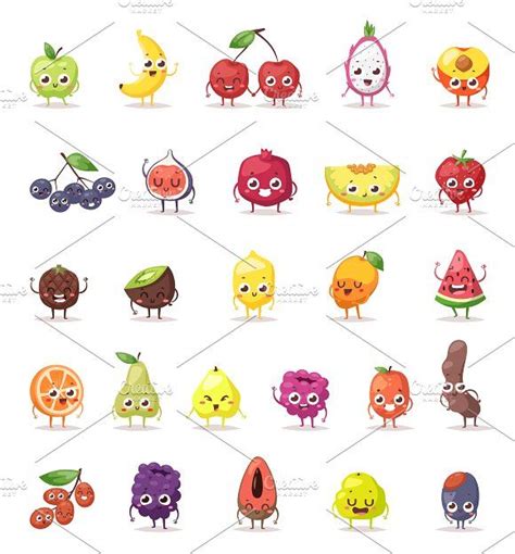 Fruit Characters Vector Graphics Funny Fruit Characters Cartoon