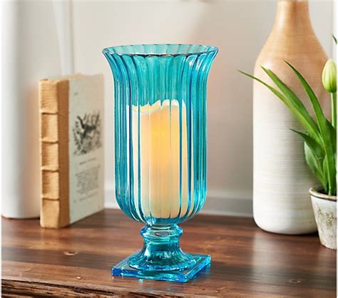 Illuminated 12 Ribbed Glass Footed Hurricane By Valerie