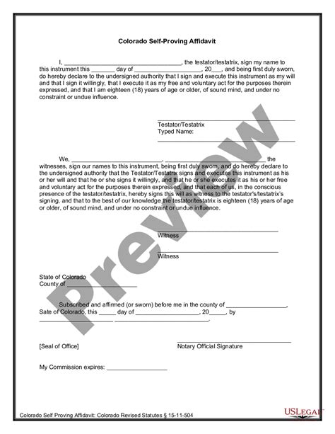 Centennial Colorado Legal Last Will And Testament Form With All