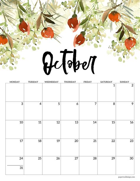 Free Printable 2022 Floral Calendar Monday Start Paper Trail Design