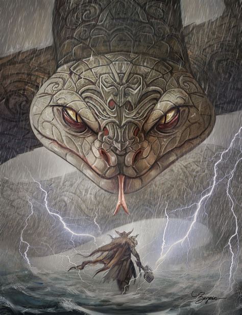 Thor Le Dieu Nordique Du Tonnerre Contre Jormungand Le Serpent Monde