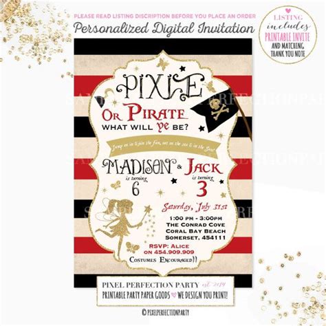 Pixies And Pirates Birthday Invitation Fairies And Pirates Invitation Sib