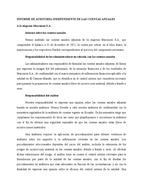 Informe De Auditoría Con Salvedades Pdf Auditoría Contralor