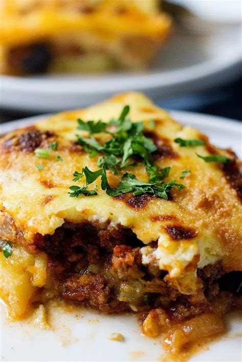 After the beef is browned, sprinkle in the cinnamon, nutmeg, fines herbs and parsley. Greek moussaka is an easy eggplant casserole that's perfect for a weeknight dinner. | Moussaka ...