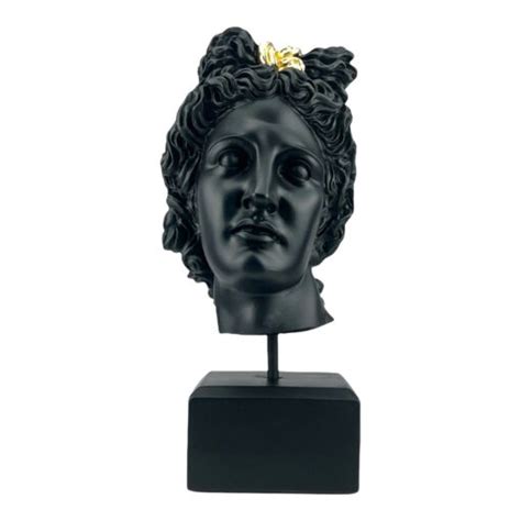 Apollo Greek Roman God Bust Head Statue Cast Marble Sculpture Black