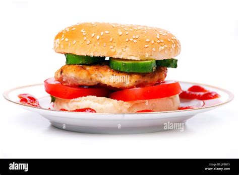 Hamburger On A Plate Stock Photo Alamy