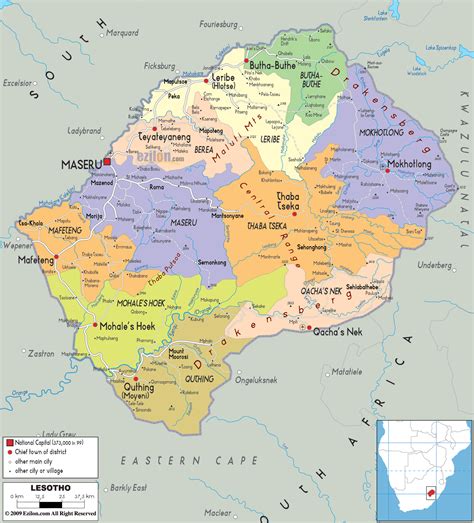 Political Map Of Lesotho Ezilon Maps
