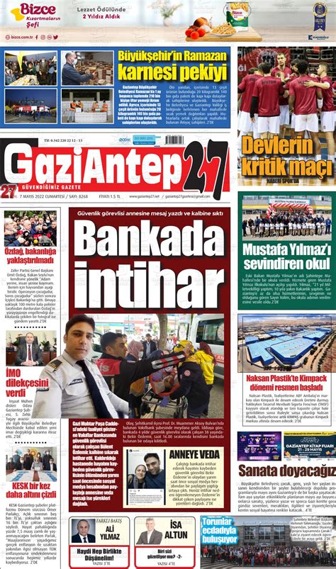 07 Mayıs 2022 tarihli Gaziantep 27 Gazete Manşetleri