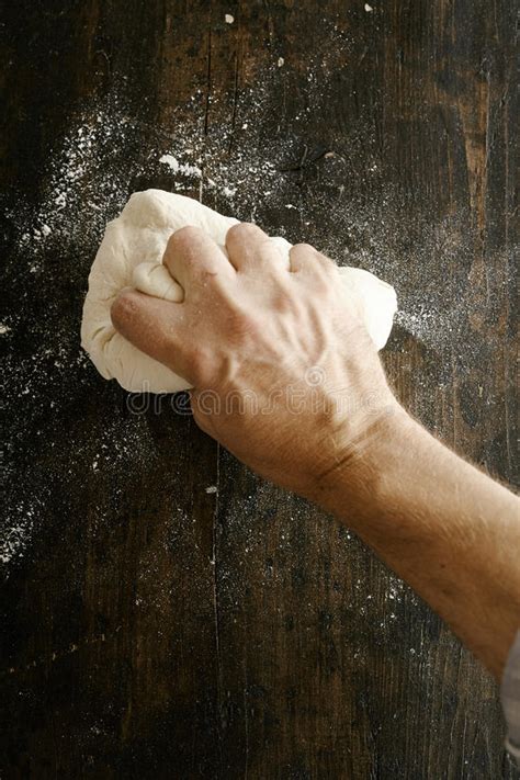 Chef Preparing Dough Kneading It With His Hand Stock Photo Image Of