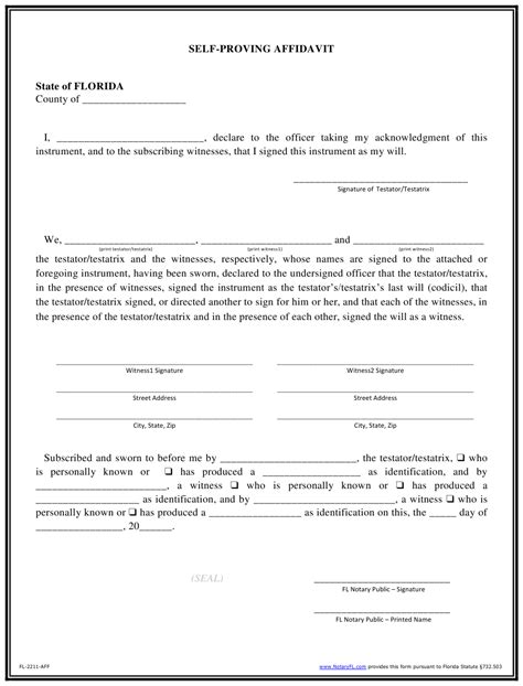 Free Self Proving Affidavit Form Printableaffidavitform