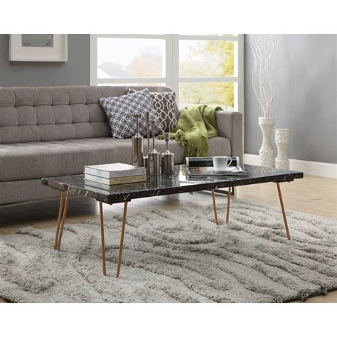 Acme Telestis Rectangular Marble Top Coffee Table In Marble And Gold