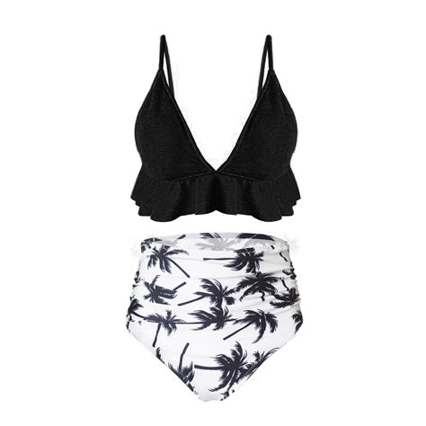 Ss Queen Womens High Waisted Swimsuit Ruffle Print Bikini Swimwear Two
