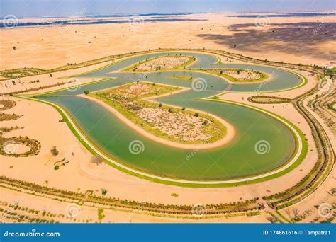 Aerial Top View Of Love Lake And Sand Desert Heart Shaped Lakes In Al