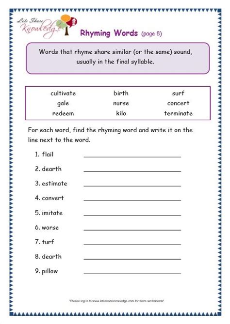 When words rhyme, they are easier for your children to read and understand, and it makes learning all that more engaging and fun. Grade 3 Grammar Topic 32: Rhyming Worksheets | Rhyming ...