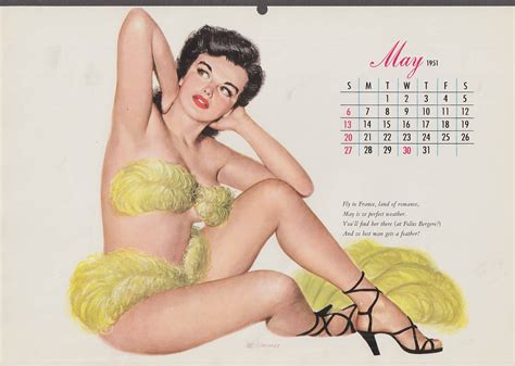 Al Moore Pin Up Calendar Page 5 1951 Feather Fan Dancer In Bikini
