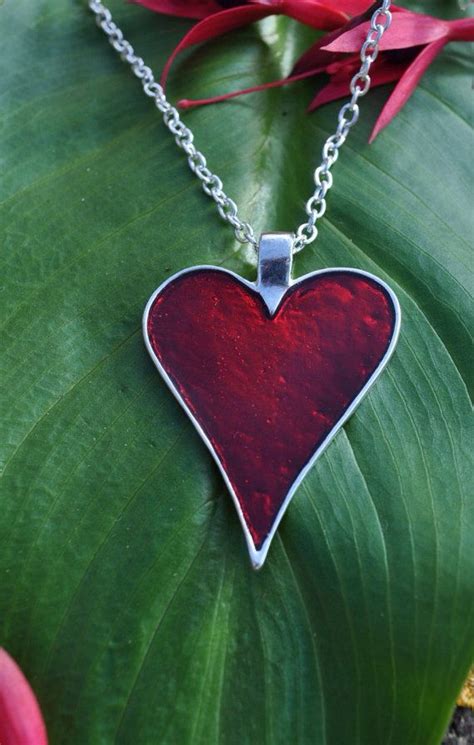 Red Heart Necklace Valentines Day Present Resin Jewellery Romantic