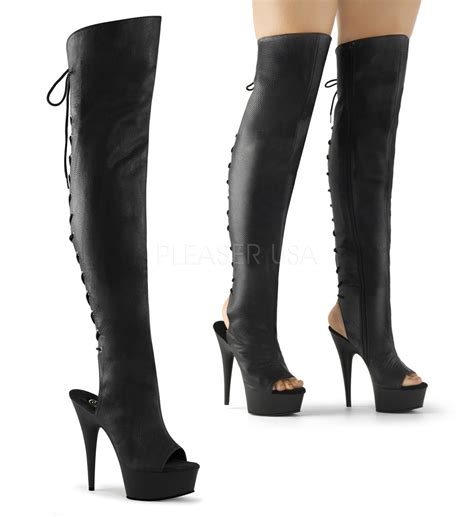 Delight 3019 Black Back Lace Up Platform Thigh Boots 6 High Heels Direct Totally Wicked