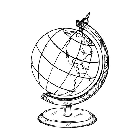 Sketch Of A School Globe On A Stand The Map Shows South And North