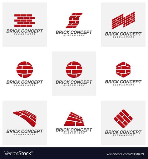 Set Brick Building Logo Design Brickwork Vector Image