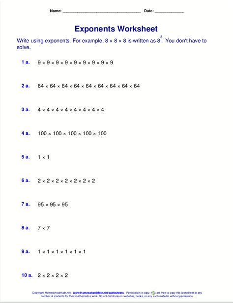 Exponents As Repeated Multiplication Worksheet