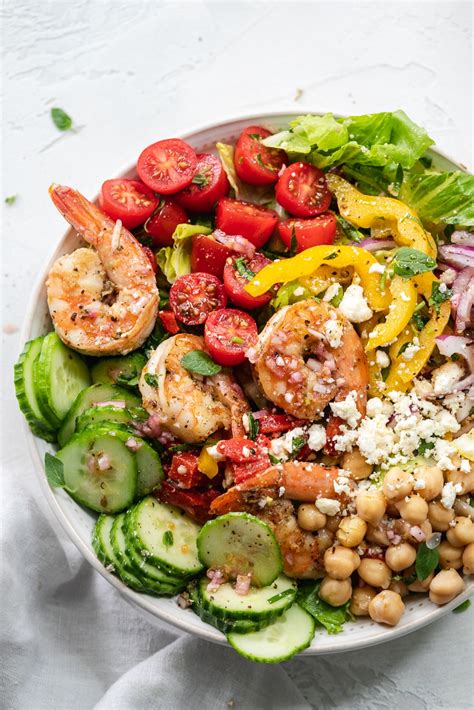 Mediterranean Chopped Salad With Lemon Garlic Shrimp