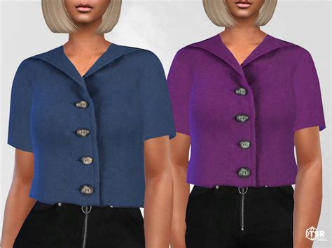 The Sims Resource Cropped Mesh Front Button Shirts