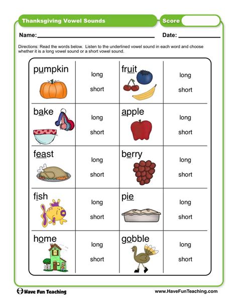 Thanksgiving Phonics Worksheets For Kindergarten A Worksheet Blog