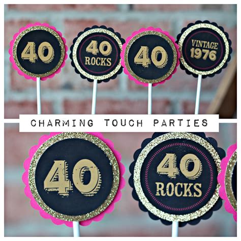 40th Birthday Cupcake Toppers 40 Rocks Vintage 1980 40th Etsy