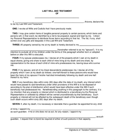 Free 7 Sample Last Will And Testament Forms In Pdf Ms Word