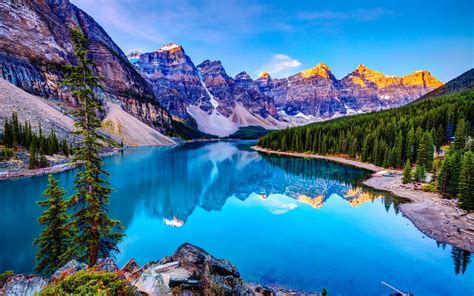 Download Hd Mountains Sky Blue Lake Reflection Clouds