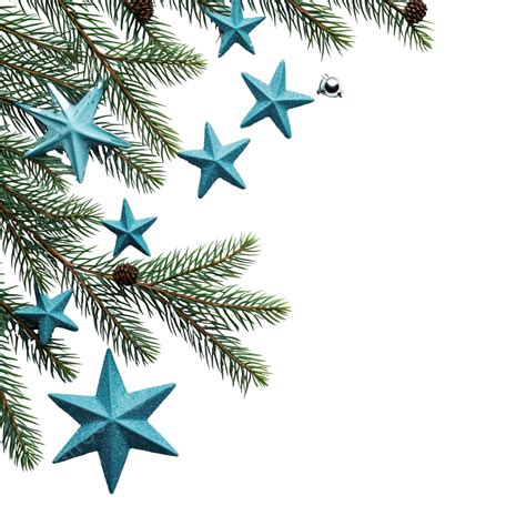 Christmas Composition Fir Tree Branches Star Ornaments On Blue Pine