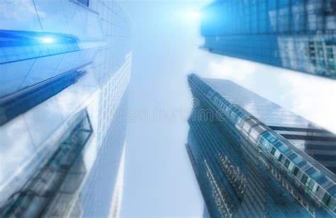 Modern Skyscrapers Double Exposure Future Blurred Background Stock