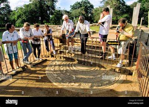 Sri Lanka Anuradhapura Tourists At Mahasen Palace Moonstone Stock Photo