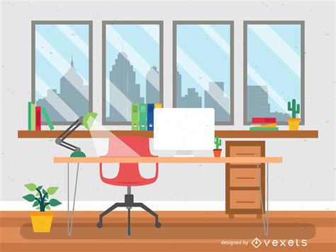 Office Desk With Computer Stock Vector Illustration Of Executive