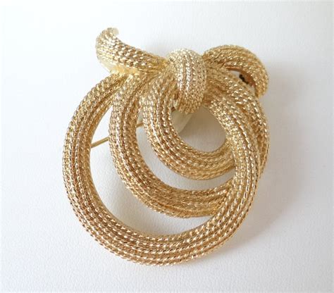 Vintage Monet Gold Tone Triple Knot Textured Brooch Second Wind Vintage