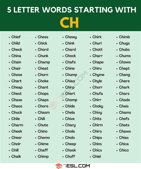 100 Examples Of 5 Letter Words Starting With Ch • 7esl