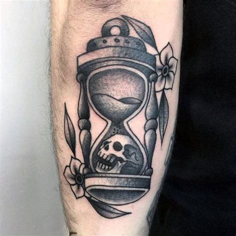 Gentleman With Outer Forearm Shaded Traditional Hourglass Tattoo
