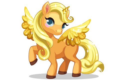Cute Little Baby Unicorn With Beautiful Golden Hairstyle And Wings