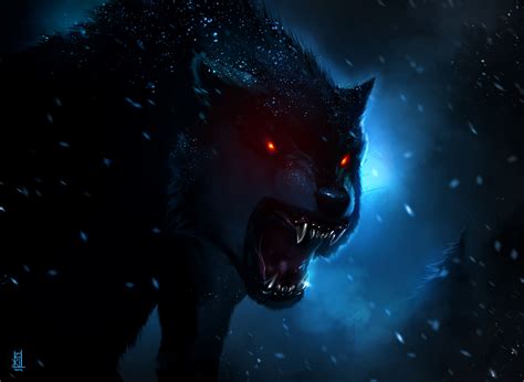 Wolf Fantasy Animal Red Eyes Dark Wallpaper 3488x2547 901159