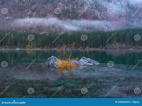 Beautiful Scene At Lago Di Fusine Autumn Scenery At Lake Fusine In