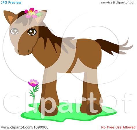 Clipart Cute Brown Pony Wearing A Pink Flower Behind Her Ear Royalty